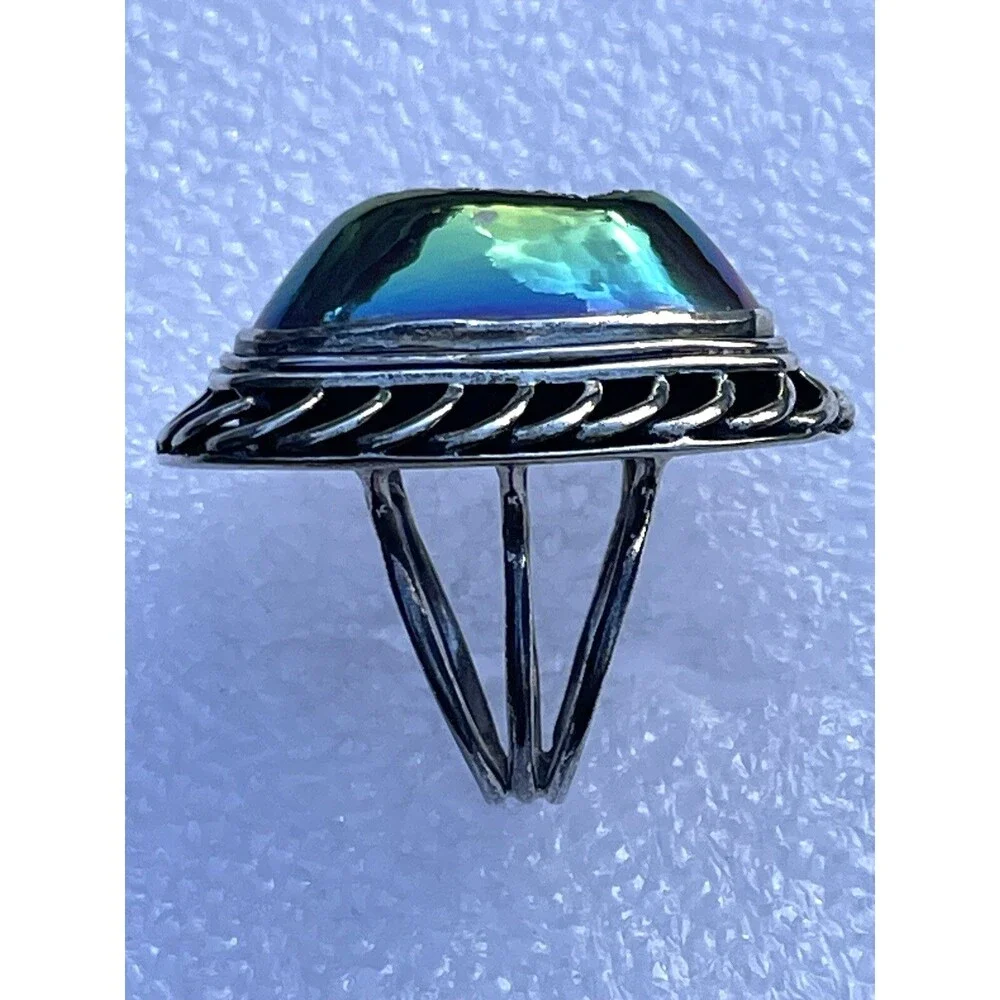 Gem Essence Peacock PJC Drusy Quartz Ring Sterling Silver Braiding  Size 6